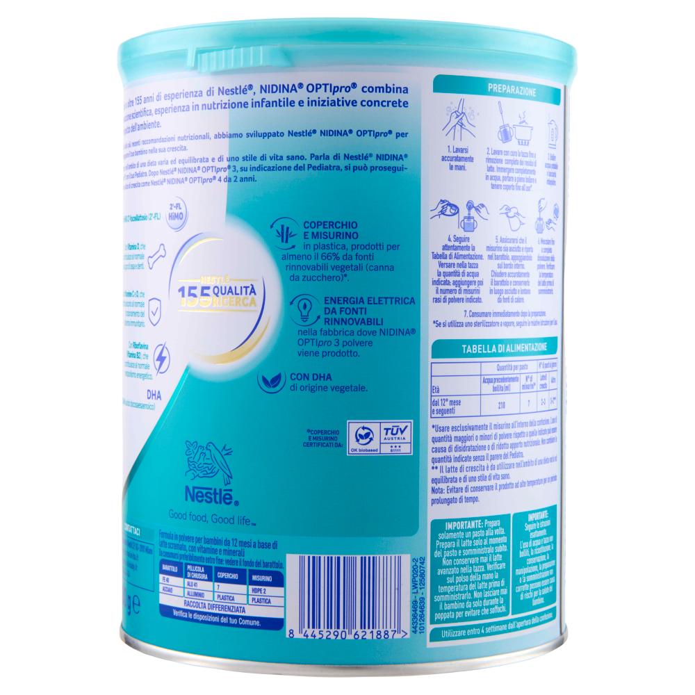 NESTLÉ NIDINA Optipro 3 Latte di crescita in polvere per bambini da 1 anno Latta 800g