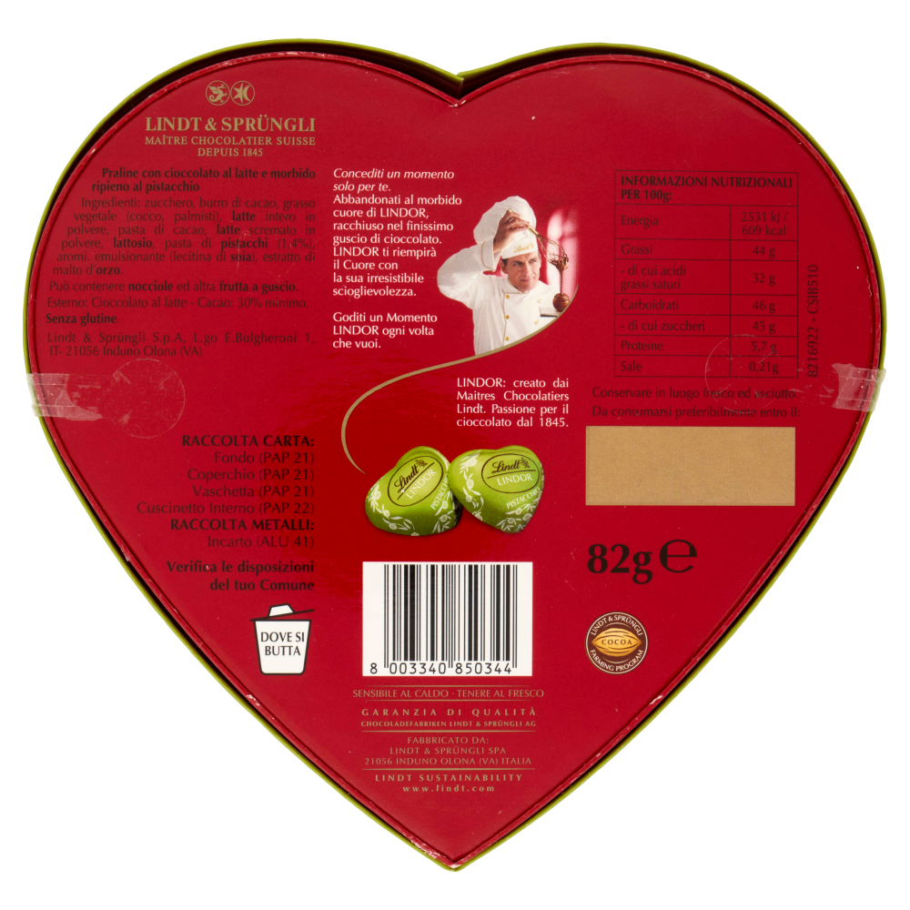 Lindt Lindor scatola cuore pistacchio 82 g