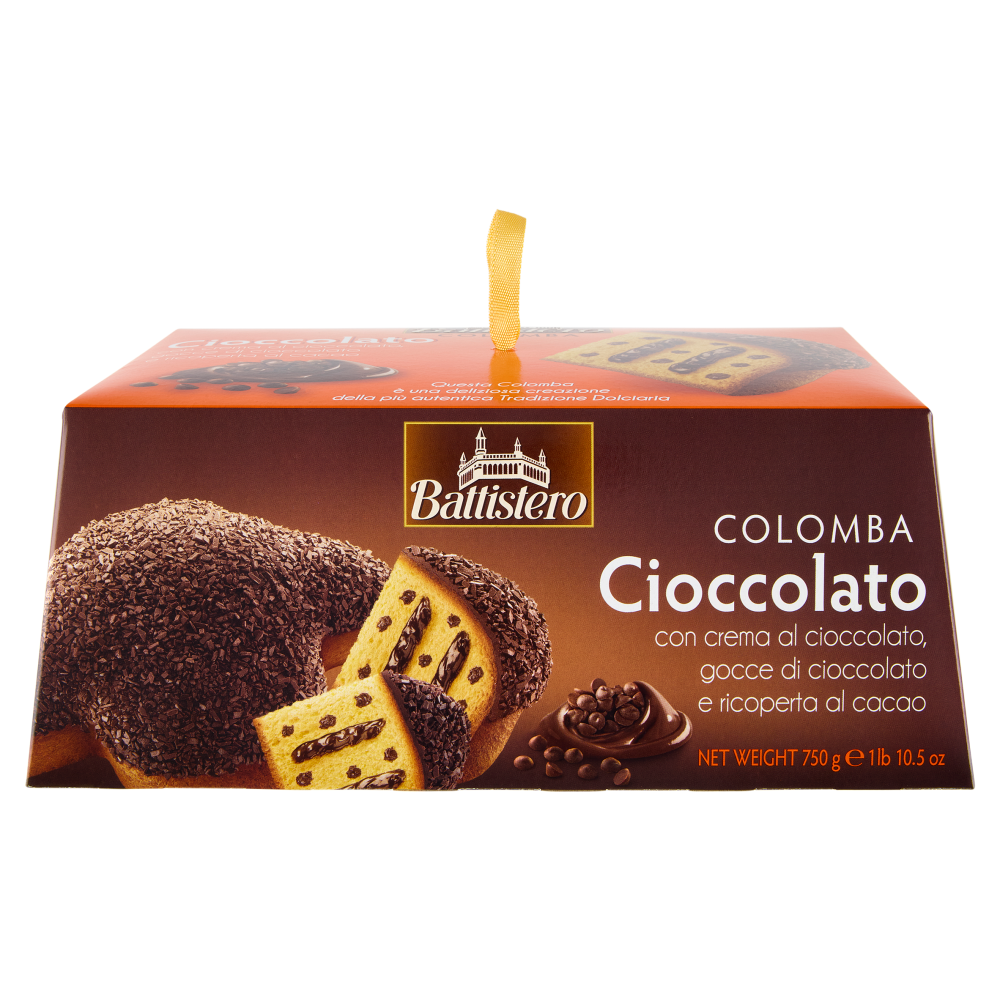 Battistero Colomba Cioccolato con crema al cioccolato, gocce di cioccolato e ricoperta al cacao 750g