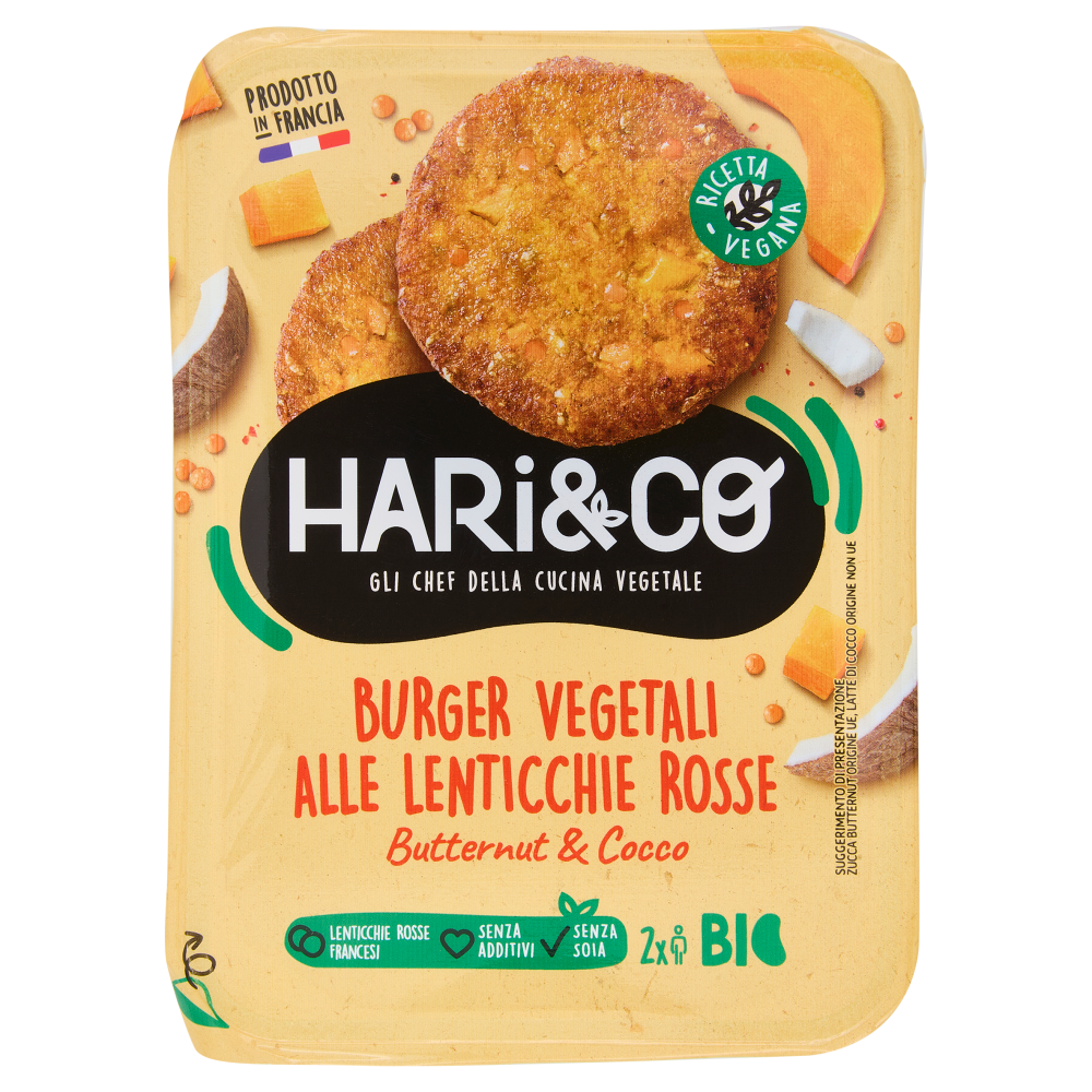 Hari&Co Burger Vegetali alle Lenticchie Rosse Butternut e Cocco Bio 170 g