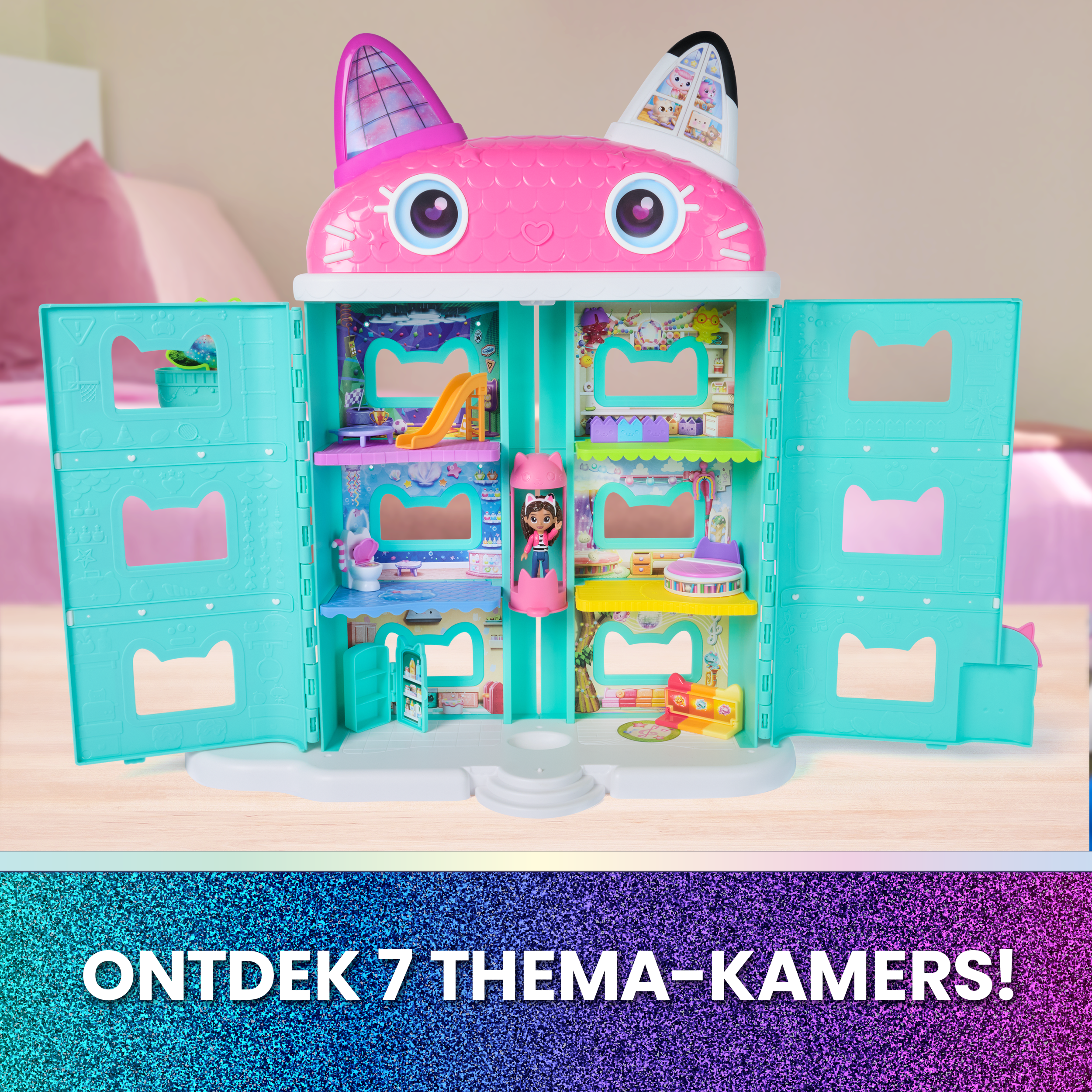 Gabby's Dollhouse The Movie, la Casa delle Bambole di Gabby a Tema Movie, Con Occhi Lenticolari, Personaggi e Mobili per la Casa delle Bambole, Alta 60 cm, 3+ Anni