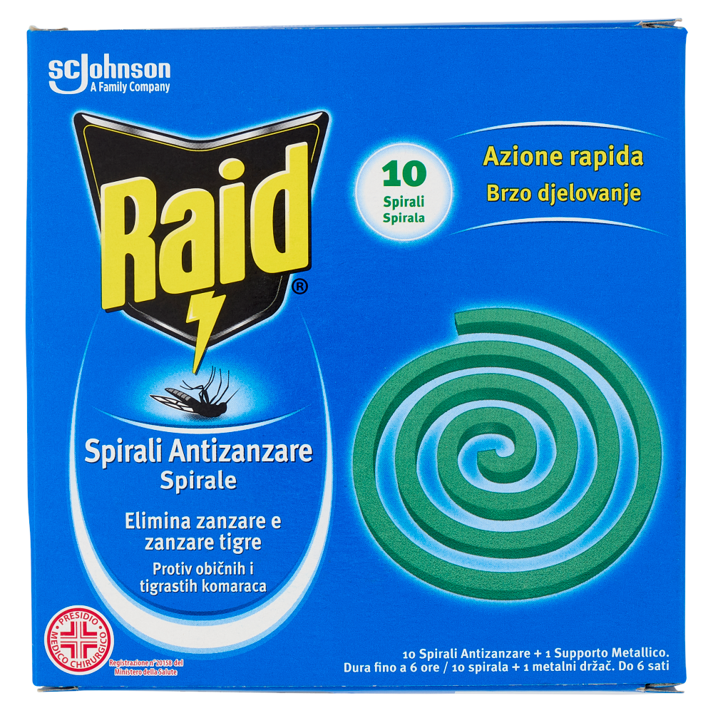 Raid Spirali Antizanzare, 10 Spirali Antizanzare + 1 Supporto metallico
