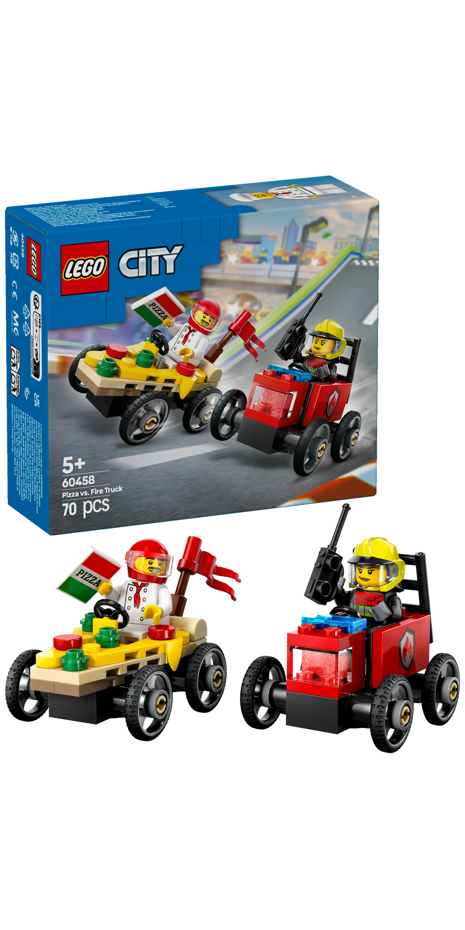 LEGO City Pack veicoli da corsa: pizzaiolo contro pompiere