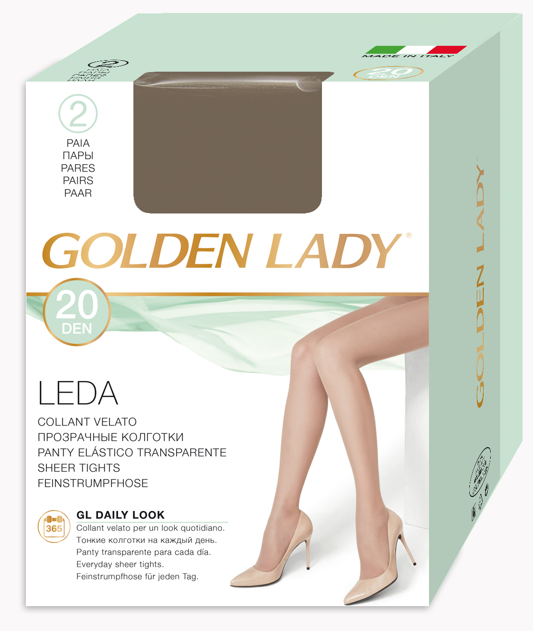 Golden Lady Collant velato Leda 20 Den 2 paia Castoro taglia 3