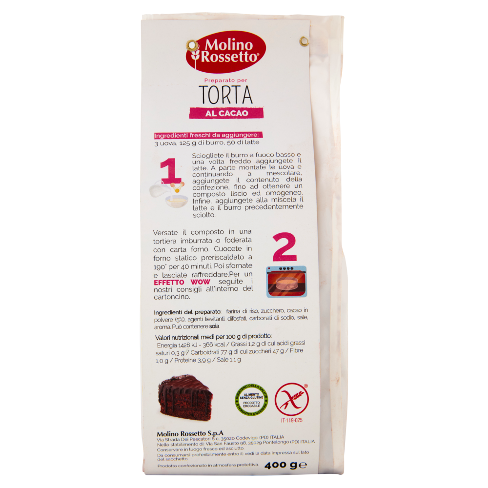 Molino Rossetto Preparato per Torta al Cacao Senza Glutine 400 g