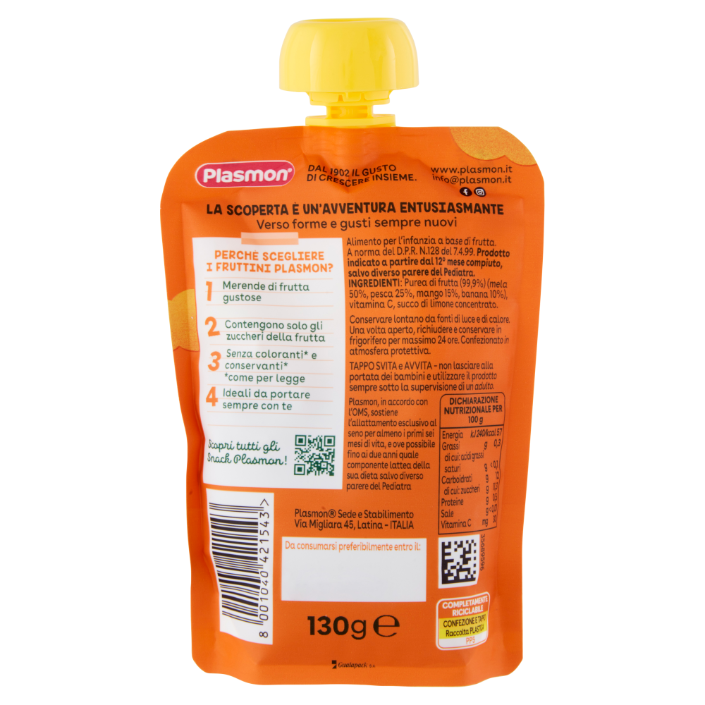 Plasmon i Fruttini Pesca e Mango con Mela e Banana 130 g