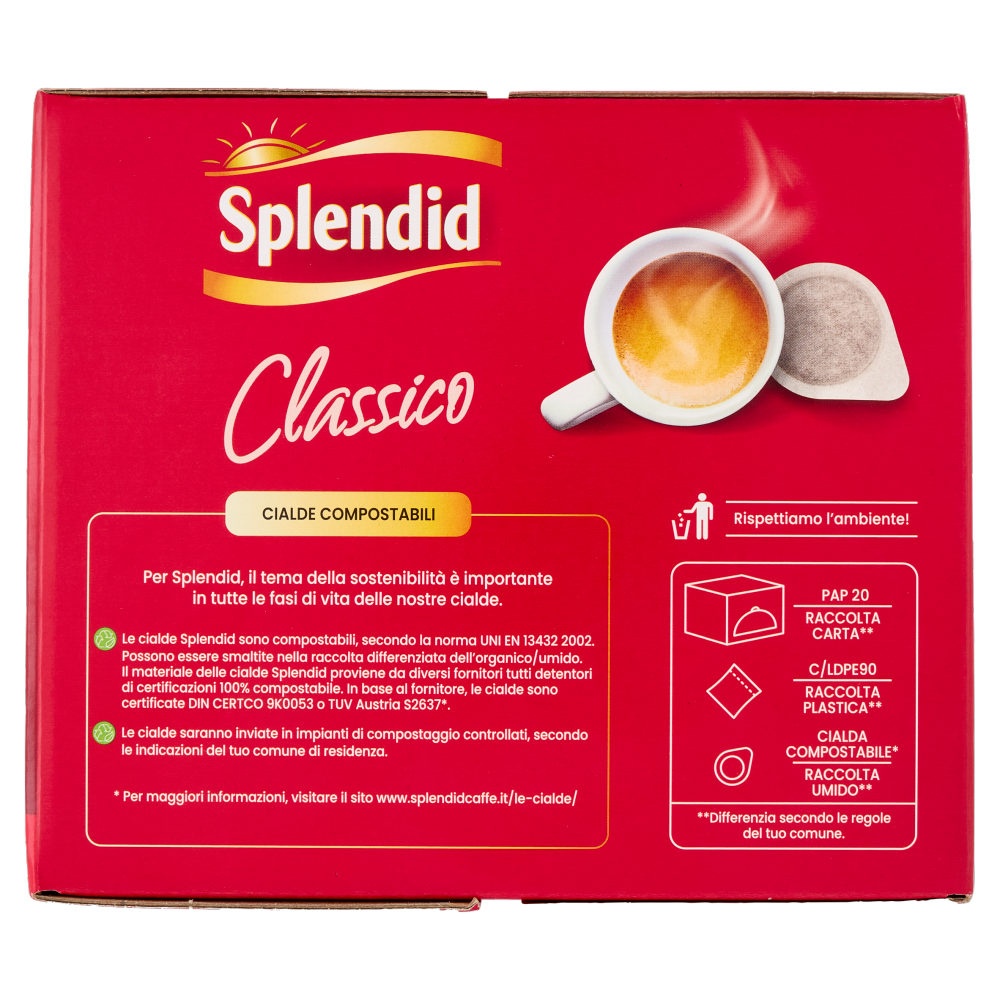 Splendid Classico 12 - 50 Cialde Caff&egrave; Compostabili ESE 44mm 350g