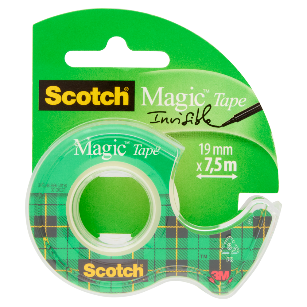 Scotch&reg; Magic&trade; Nastro adesivo invisibile, 19 mm x 7,5 m, 1 rotolo su dispenser/confezione