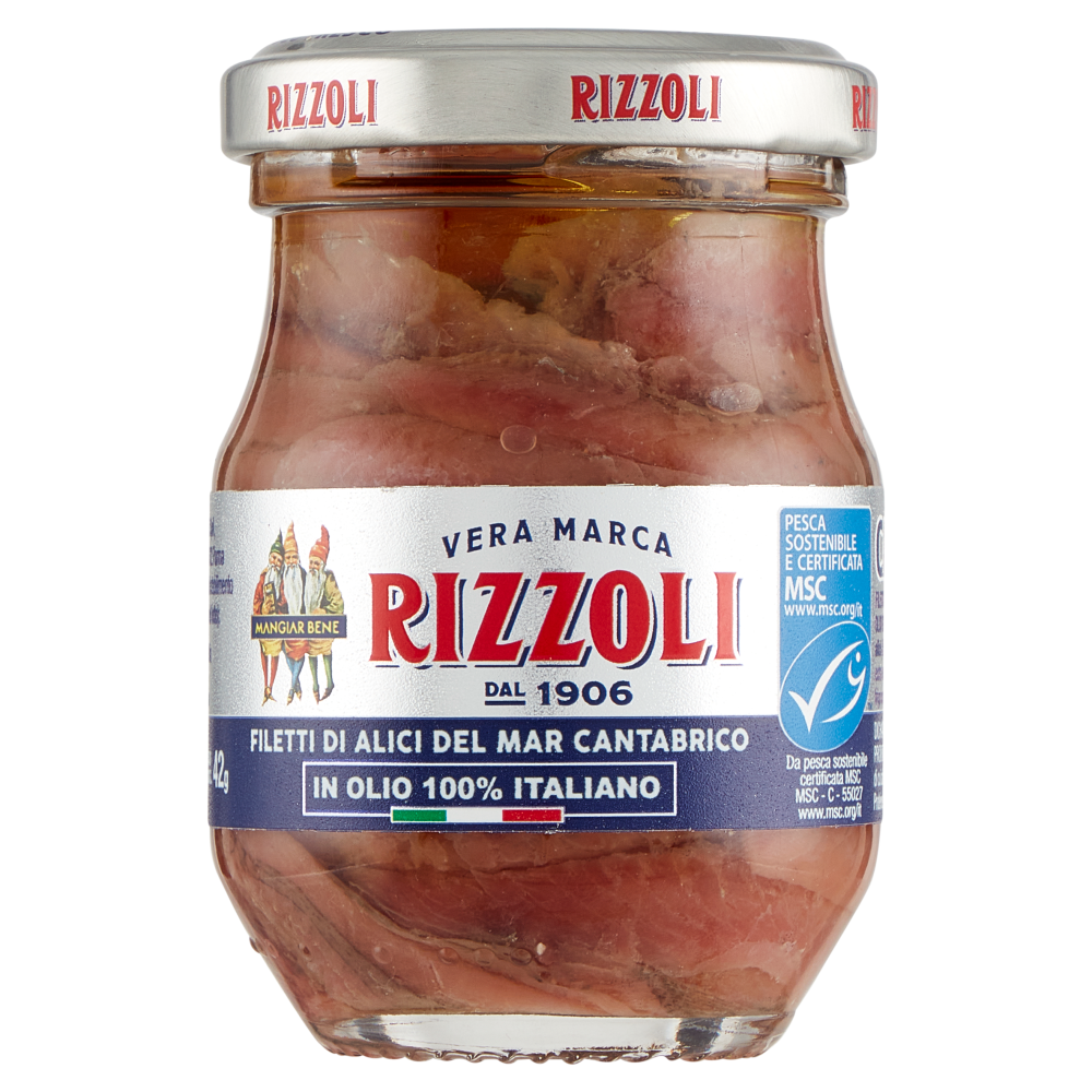 Rizzoli Filetti di Alici del Mar Cantabrico in Olio 100% Italiano 80 g