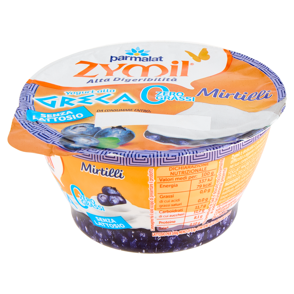 ZYMIL Alta Digeribilit&agrave; Senza Lattosio Yogurt alla Greca Zero Grassi Mirtilli 150g