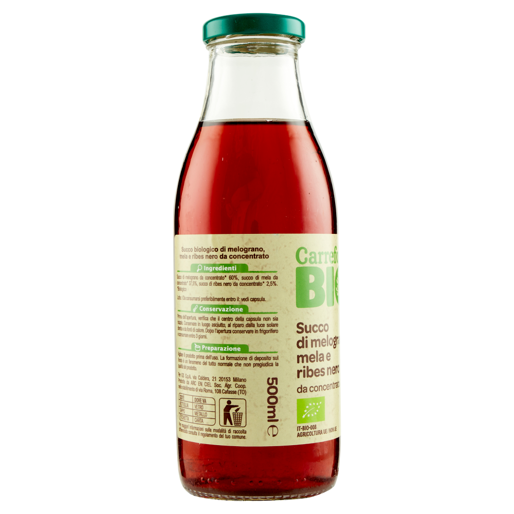 Carrefour Bio Succo di melograno mela e ribes nero da concentrato 500 ml