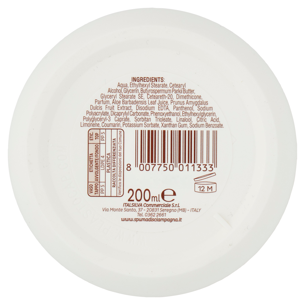 Spuma di Sciampagna Burro Corpo Latte di Mandorla e Burro di Karité Idratante 200 ml