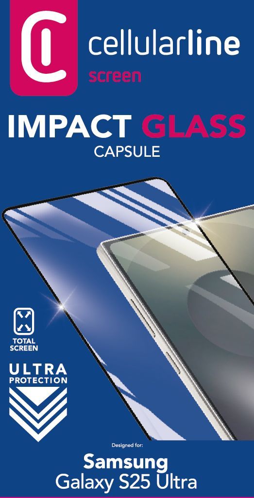 Cellularline Impact Glass Capsule - Galaxy S25 Ultra Vetro temperato resistente da bordo a bordo