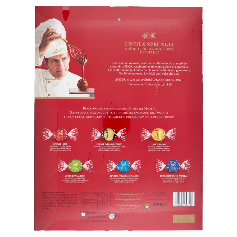 Lindt Lindor Calendario Avvento Cioccolatini Assortiti 299 g