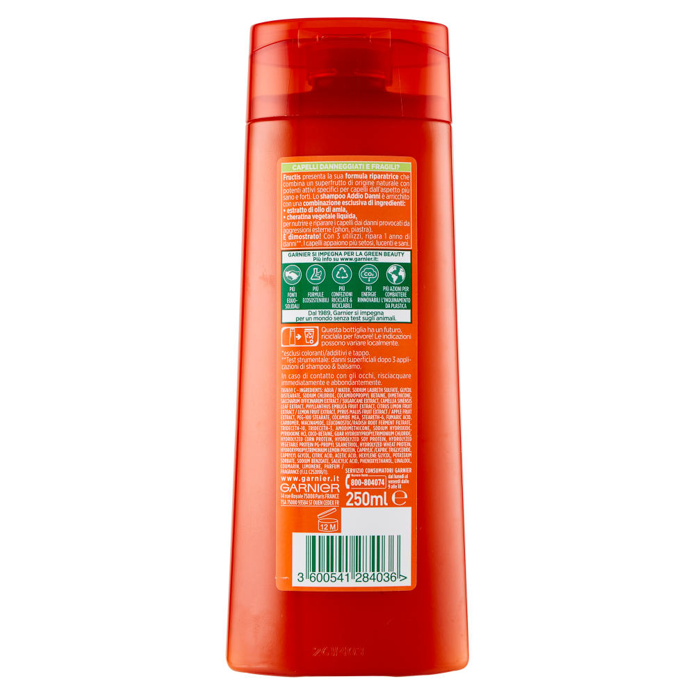 Garnier Shampoo Fructis Addio Danni, per Capelli Fragili o Danneggiati, da Rivitalizzare, 250 ml