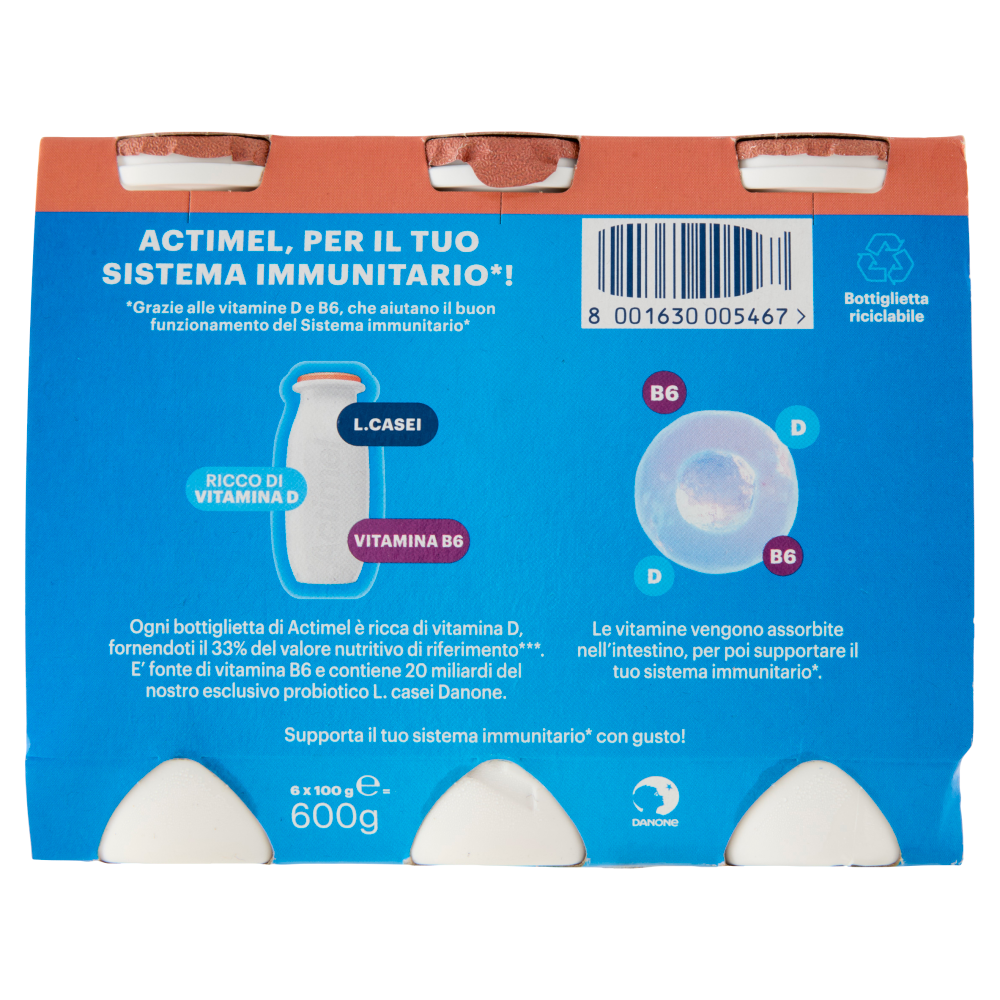 ACTIMEL, Yogurt da Bere con Vit B6 e D per il Sistema Immunitario, gusto Pesca e Pappa reale, 6X100G