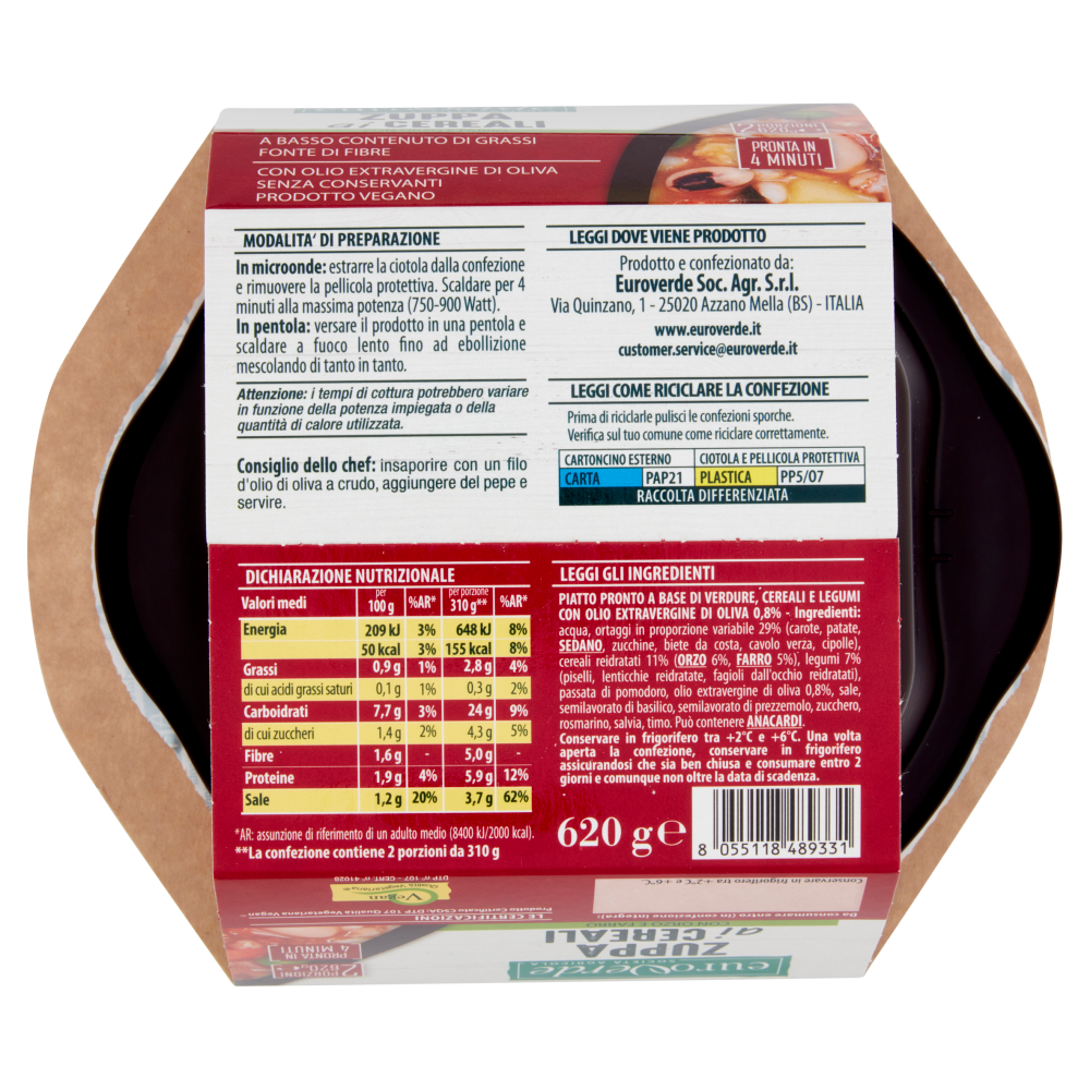 euroVerde Zuppa ai Cereali con Orzo e Farro 620 g