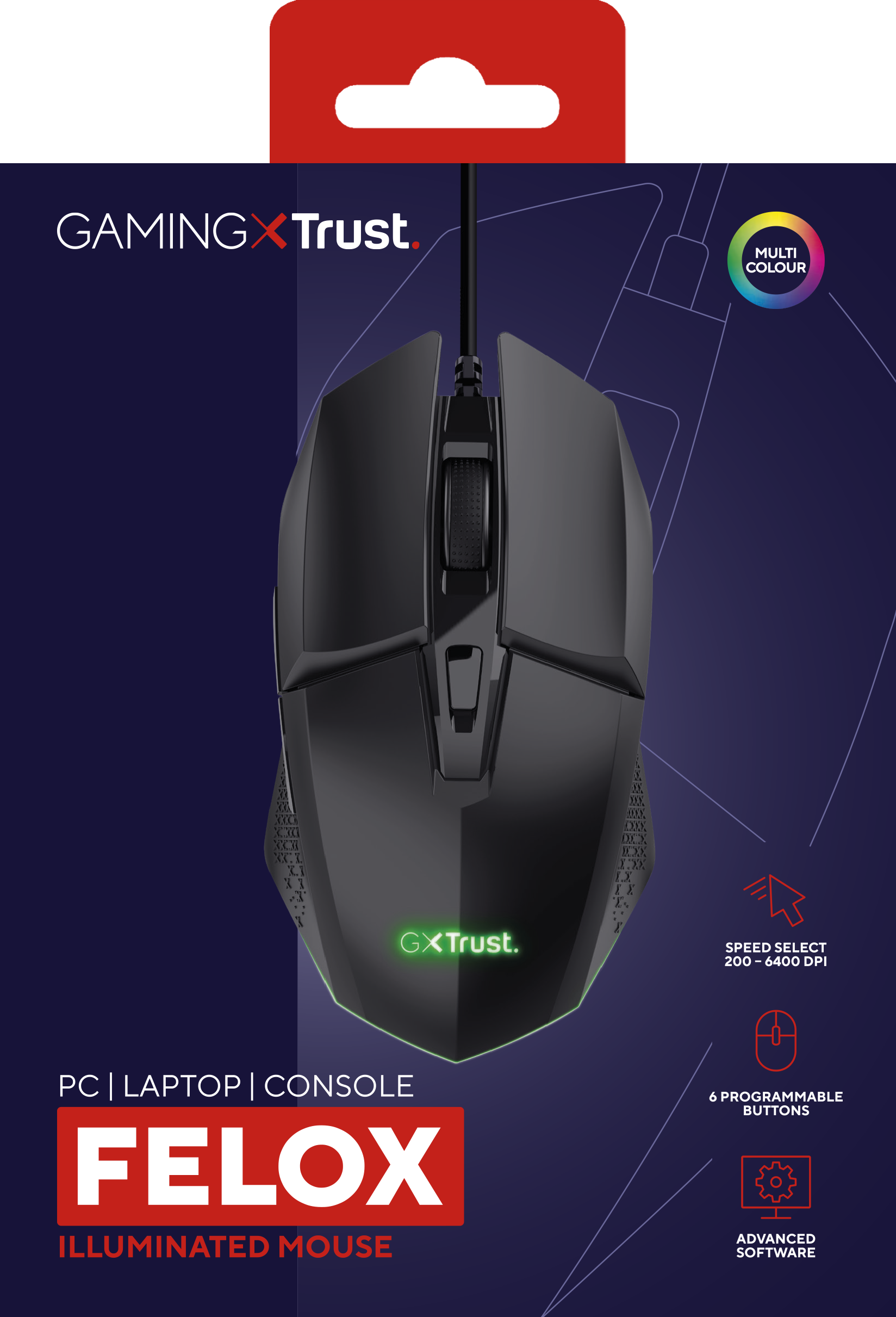 Trust GXT 109 Felox mouse Gaming Mano destra USB tipo A Ottico 6400 DPI
