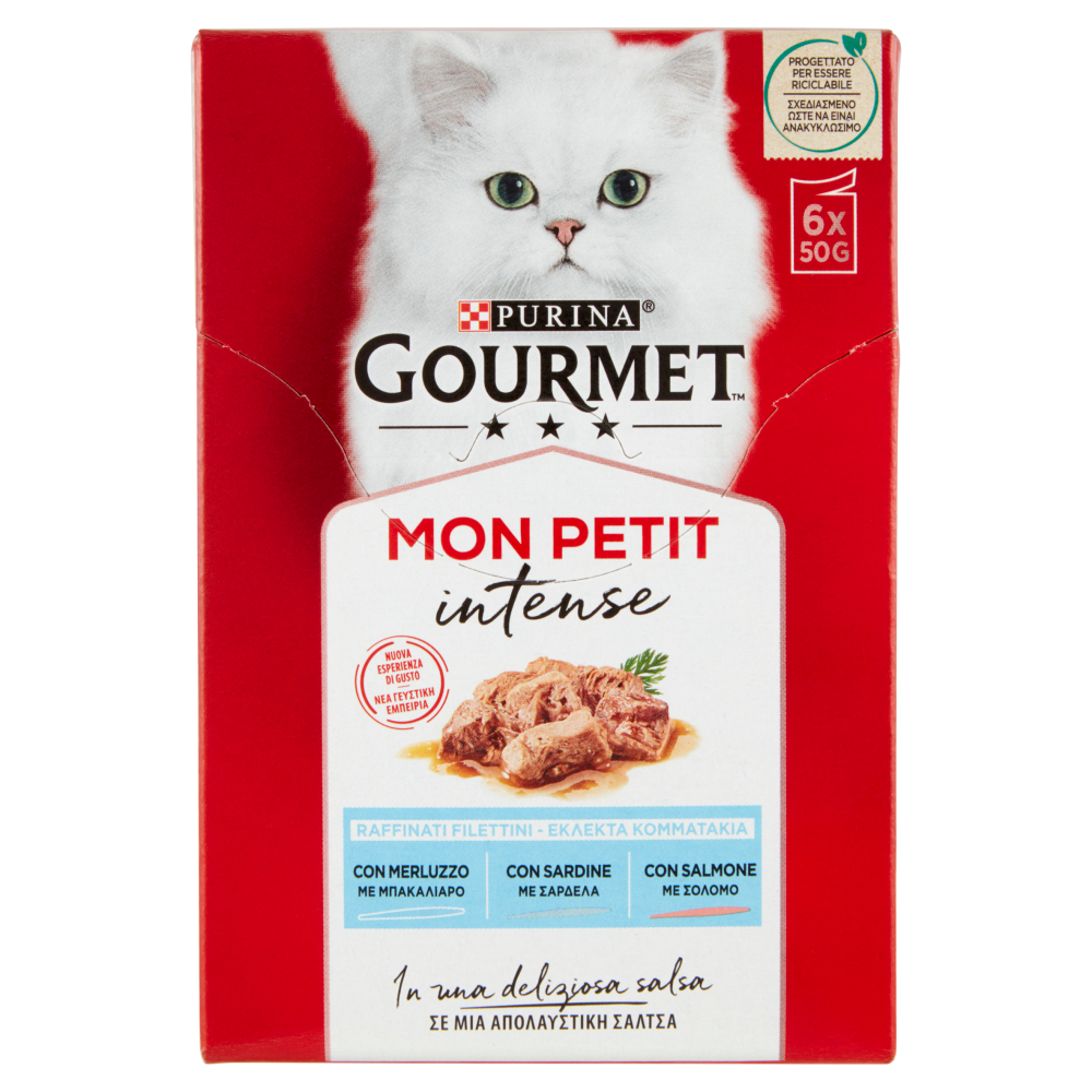 PURINA GOURMET Mon Petit Filettini Intense cotti in Salsa (Merluzzo / Salmone / Sardine) 6x50g