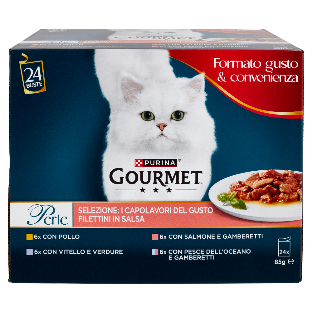 PURINA GOURMET Perle I Capolavori del Gusto Pollo, Vitello, Salmone, Pesce dell'Oceano 24x85g