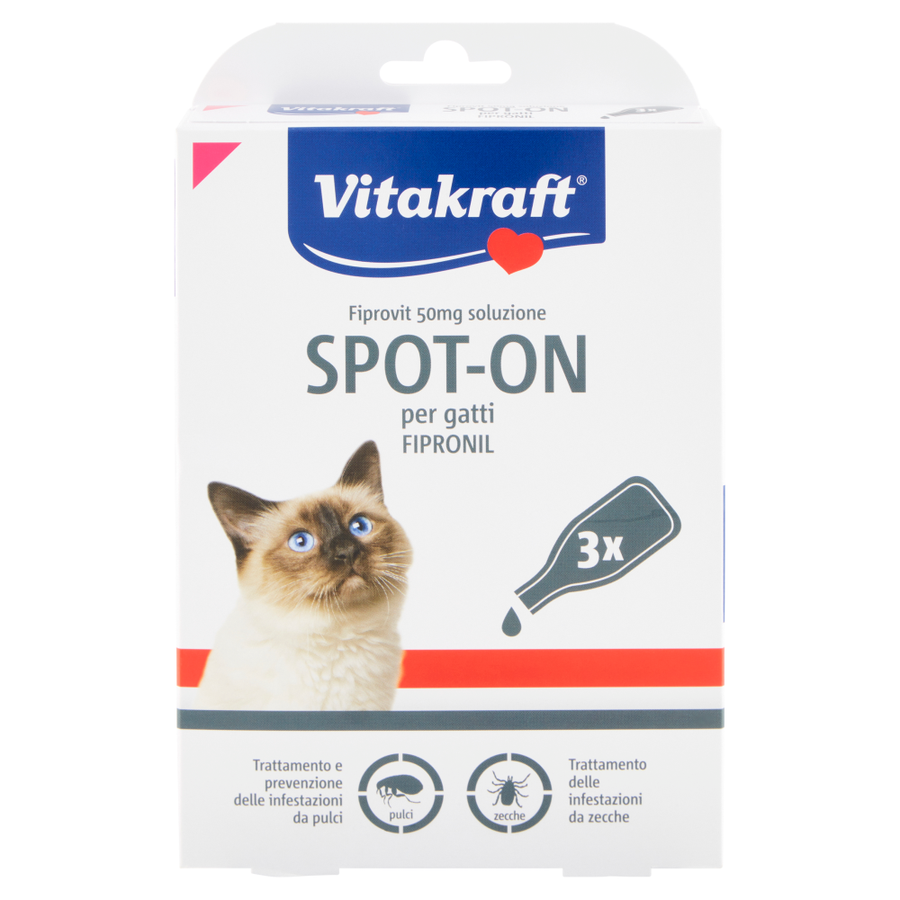 Vitakraft Fiprovit 50mg soluzione Spot-On per gatti Fipronil 3 x 0,50 ml