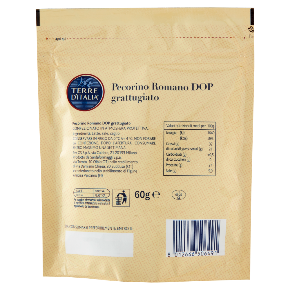 Terre d'Italia Pecorino Romano DOP grattugiato 60 g