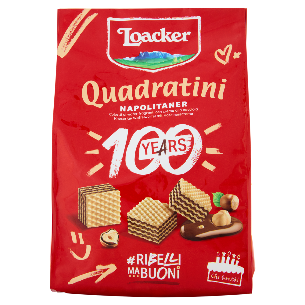 Loacker Quadratini Napolitaner Wafer con crema alle Nocciole 100% Italiane Wafers 250 g