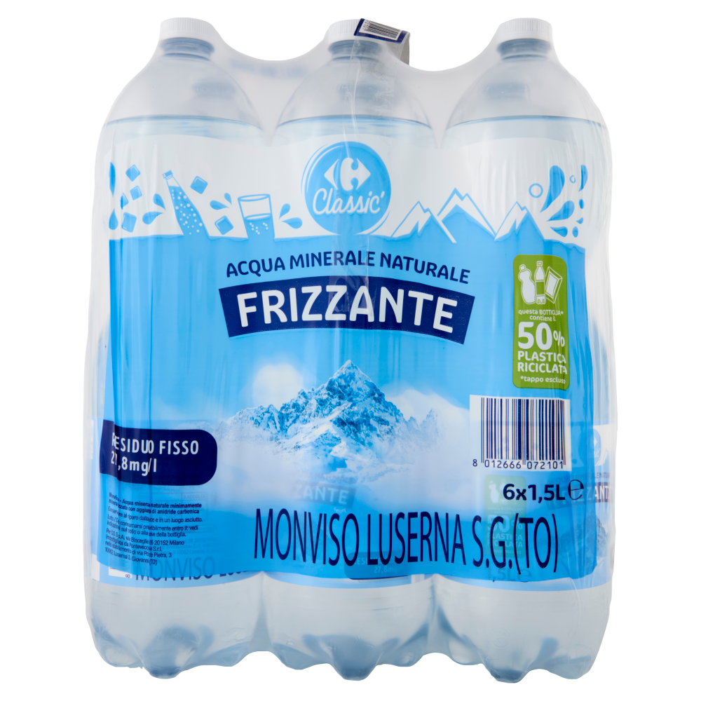 Carrefour Classic Frizzante Acqua Minerale Naturale Monviso 6 x 1,5 L