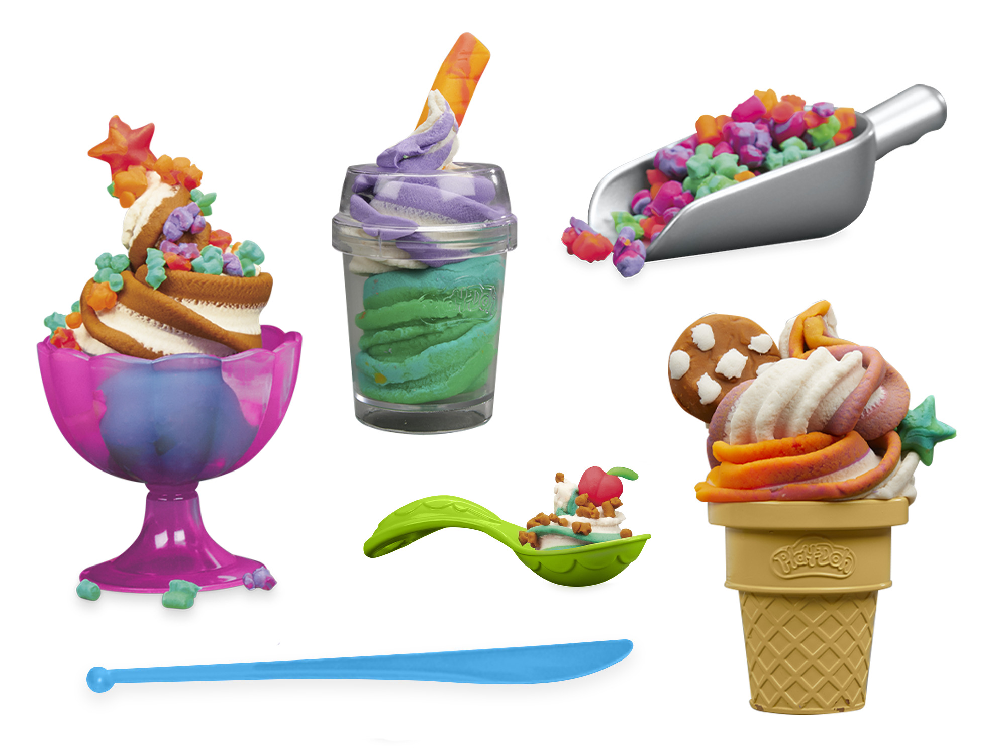Play-Doh Gelateria Arcobaleno, playset con accessori e vasetti per creare gelati