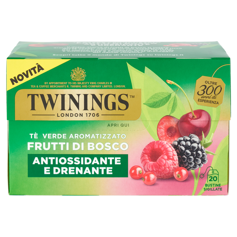 Twinings Frutti di Bosco Tè Verde aromatizzato Antiossidante e Drenante 20 filtri The 30 g