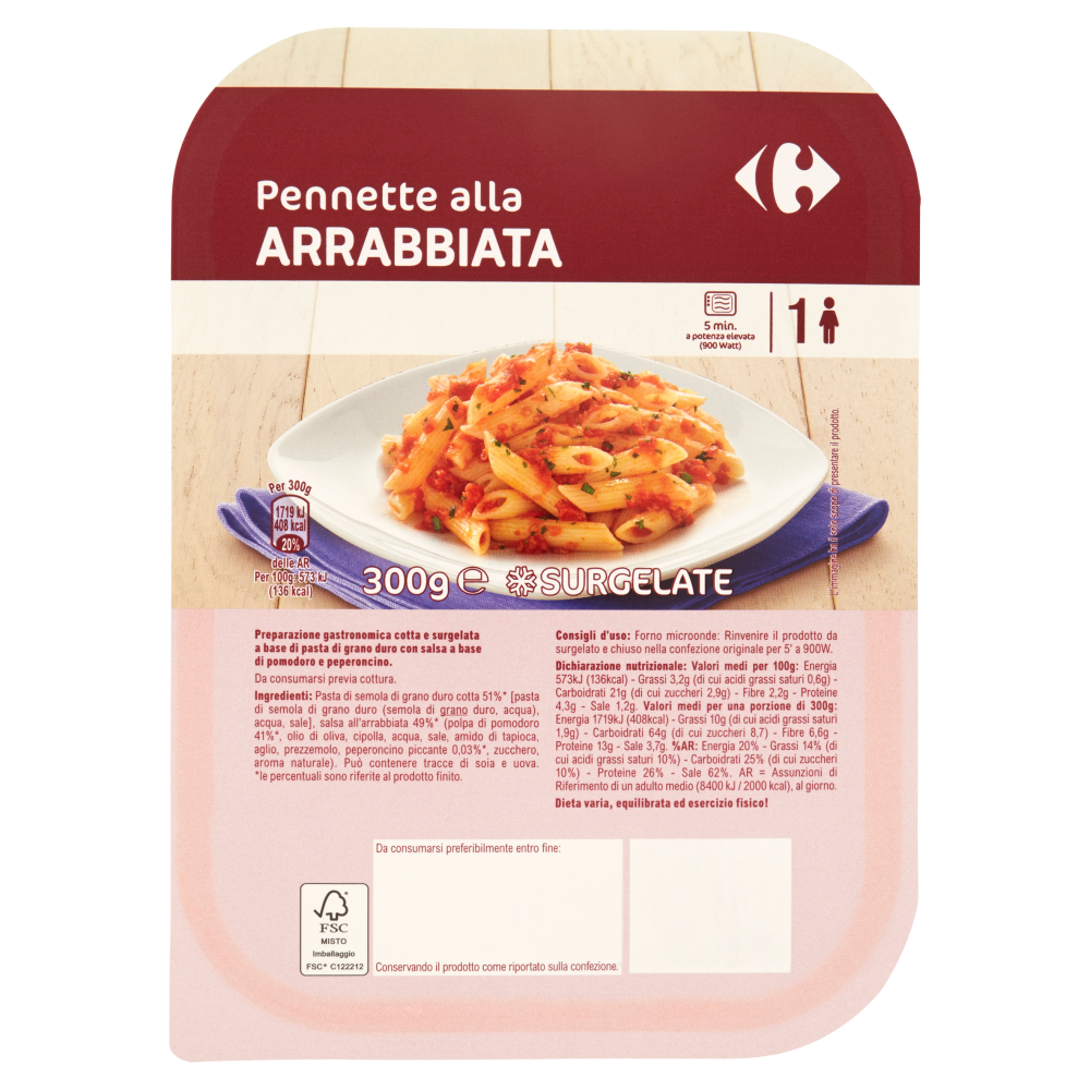 Carrefour Pennette alla Arrabbiata Surgelate 300 g