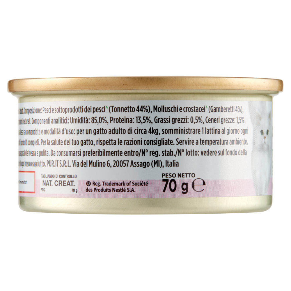 PURINA GOURMET Nature's Creations Ricco in Fiocchi di Tonnetto Naturale in Gelée con Gamberetti 70 g