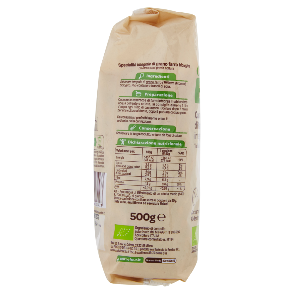 Carrefour Bio Caserecce di Farro integrali n° 154 500 g