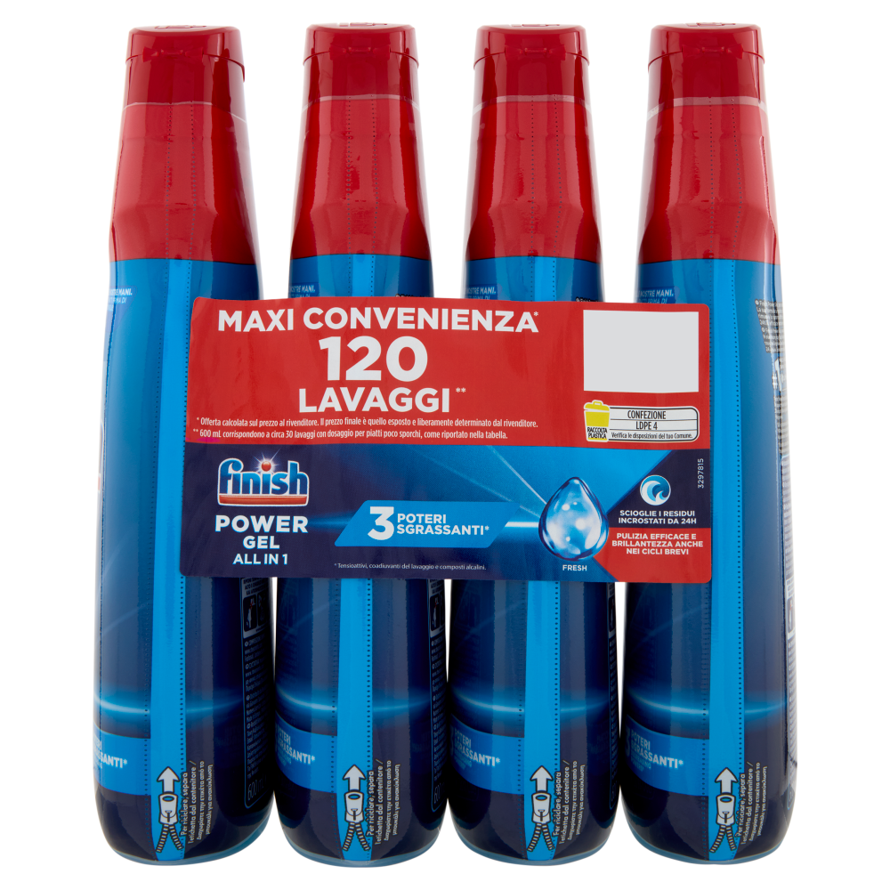Finish Power Gel Fresh 4 x 30 lavaggi liquido lavastoviglie 4 x 600 ml
