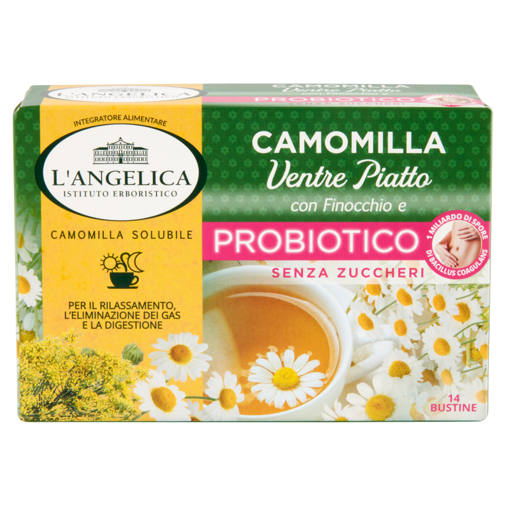 L'Angelica Camomilla Ventre Piatto con Finocchio e Probiotico Senza Zuccheri 14 Bustine 56 g
