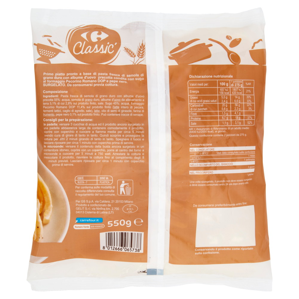 Carrefour Classic Tonnarelli Cacio e Pepe Surgelati 550 g