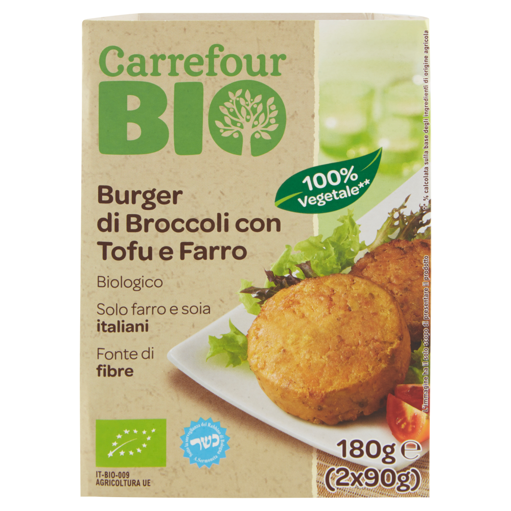 Carrefour Bio Burger di Broccoli con Tofu e Farro Biologico 2 x 90 g