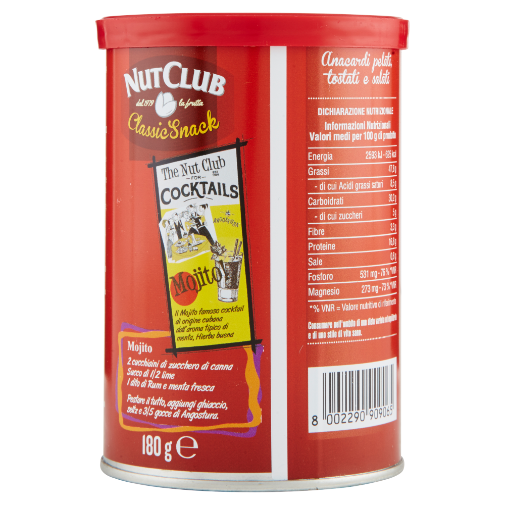 NutClub Classic Snack Anacardi Pelati Tostati e Salati 180 g