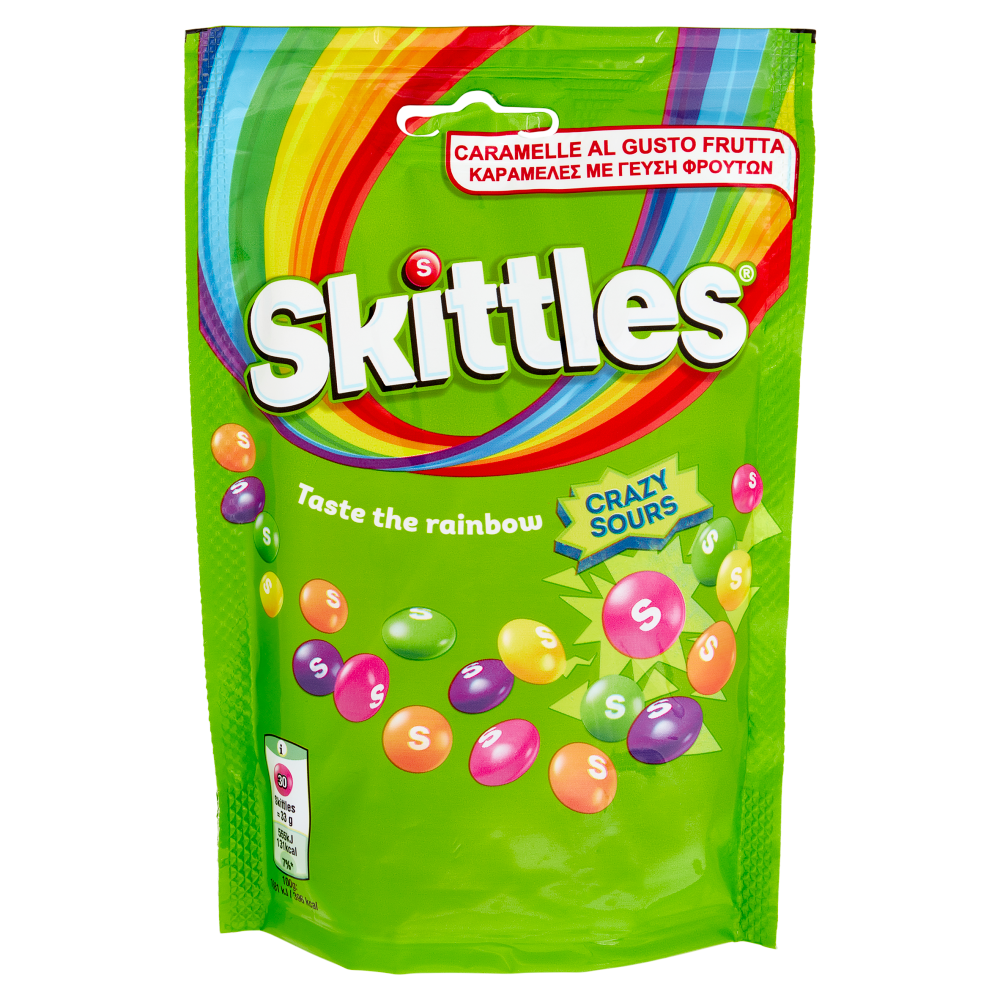 Skittles Crazy Sours, Caramelle Frizzanti Assortite al Gusto Frutta 136g