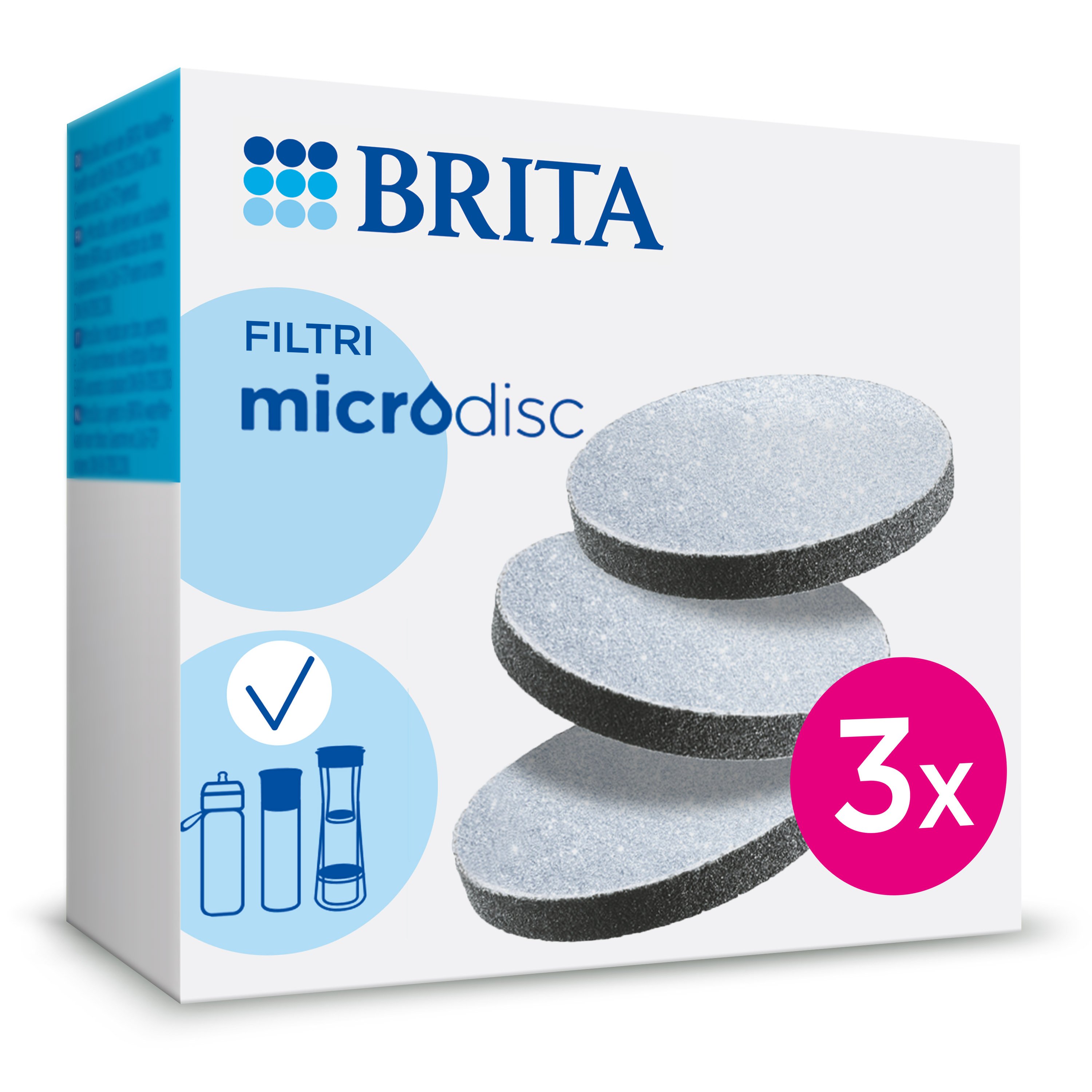 Brita MicroDisc confezione da 3 - Dischi filtranti di ricambio per bottiglie e borracce filtranti : riducono PFAS, cloro, microparticelle e altre impurità