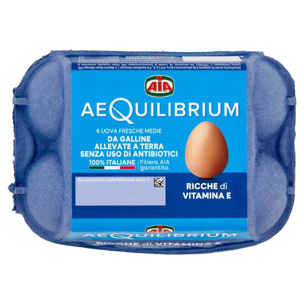 Aia aeQuilibrium 6 Uova Fresche Medie da Galline Allevate a Terra Senza Uso di Antibiotici