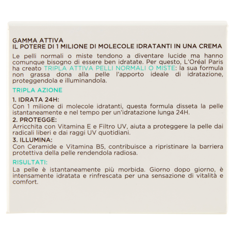 L'Oréal Paris Tripla Attiva Crema Idratante Viso, per Pelli Normali e Miste, 50 ml