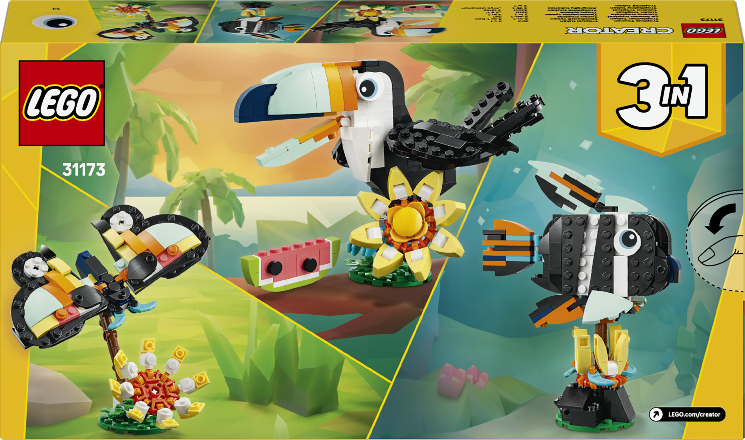 LEGO Creator 3in1 31173 Animali Selvatici: Tucano Tropicale, Animale Giocattolo Trasformabile, Regalo Creativo per Bambini 7+
