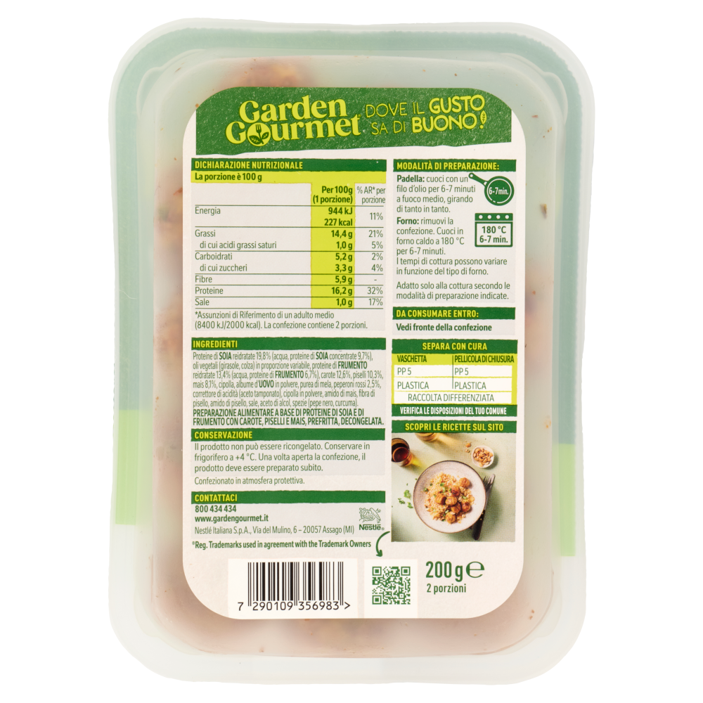 GARDEN GOURMET Polpette Veggie Vegetariane con Soia, Frumento e Verdure 2 porzioni 200g