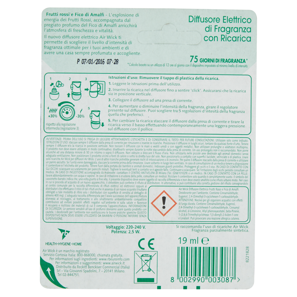 Air Wick Diffusore Elettrico di Fragranza con Ricarica Frutti rossi e Fico di Amalfi 19 ml