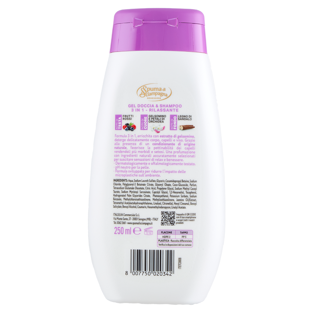 Spuma di Sciampagna Benessere Gel Doccia & Shampoo Rilassante Gelsomino 250 ml