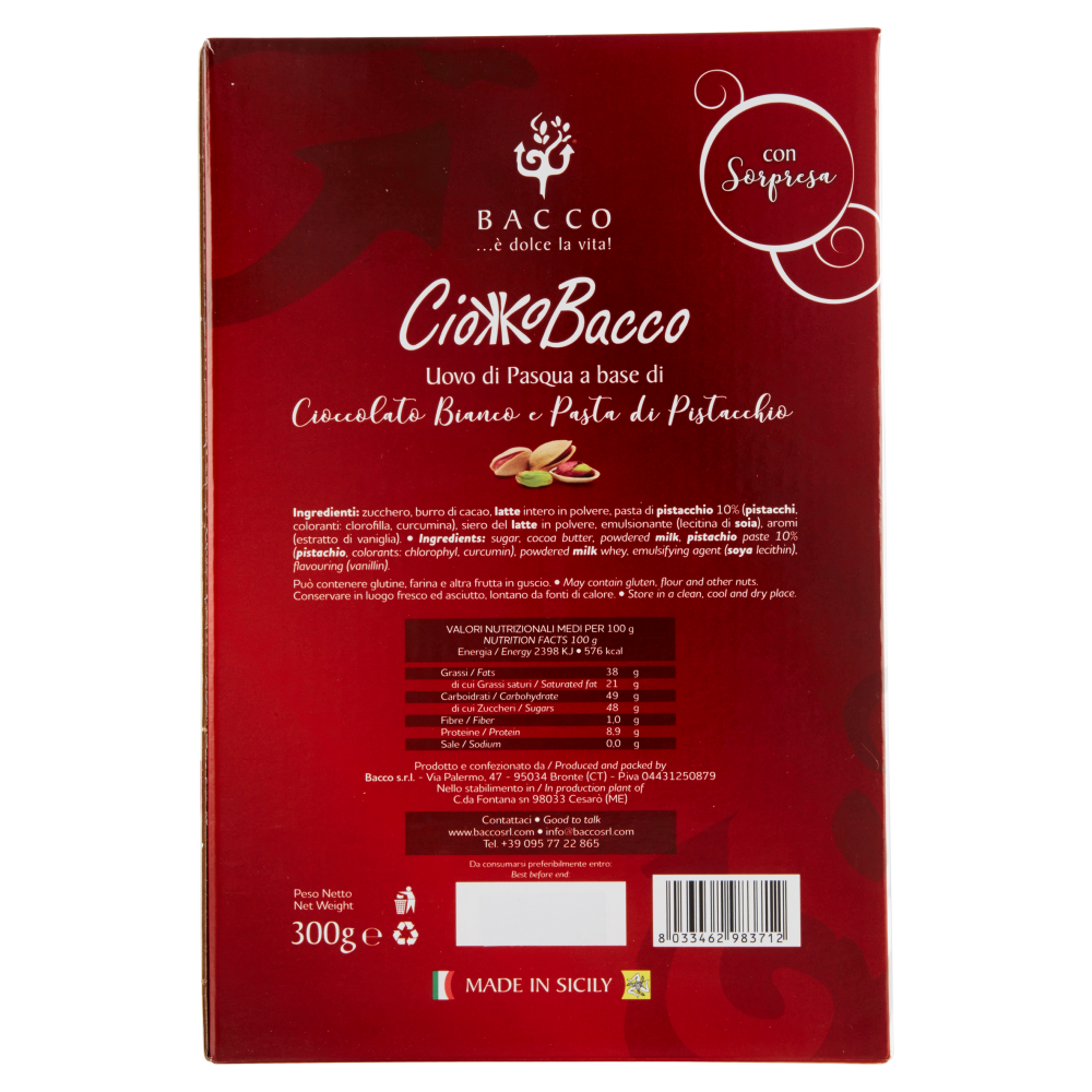 Bacco CiokkoBacco Uovo di Pasqua al Pistacchio 300 g
