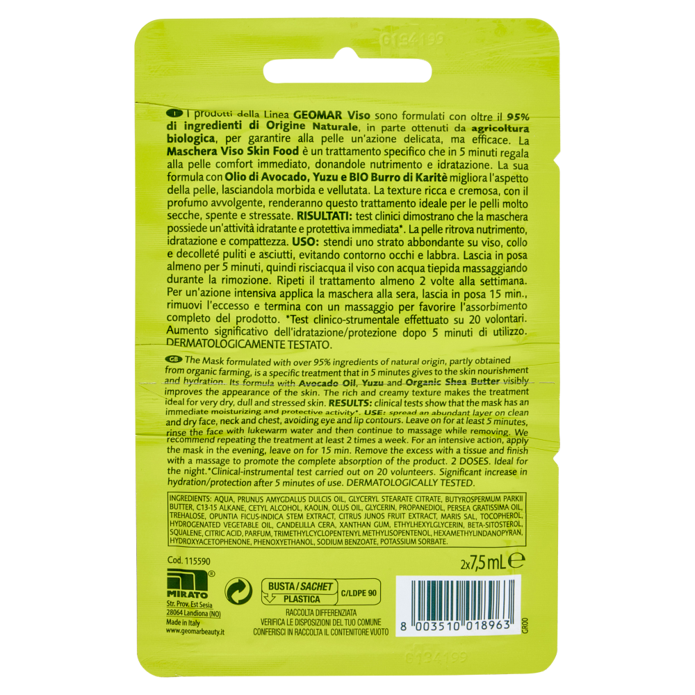 Geomar Maschera Viso 5 minuti Skin Food 2 x 7,5 mL