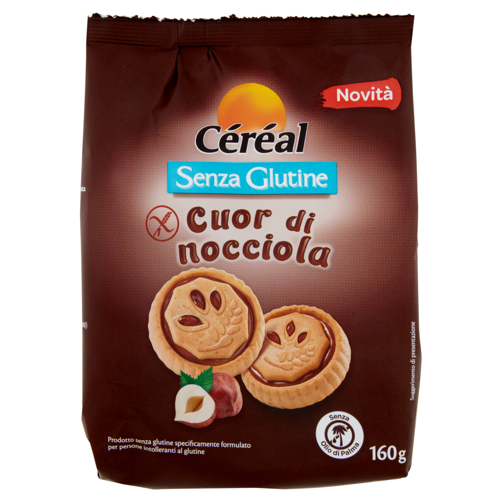 Céréal Cuor di Nocciola, Biscotti ripieni alla nocciola e cacao, Senza Glutine, Senza Lievito - 160g