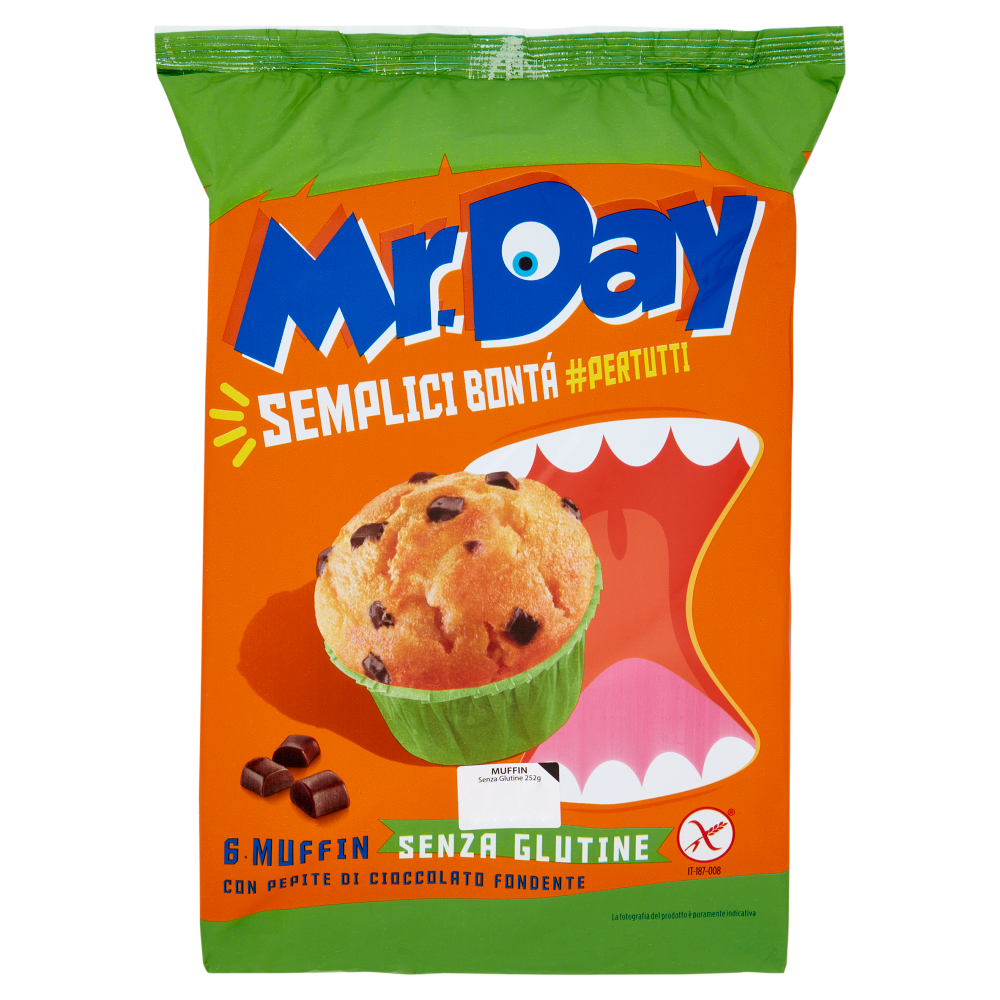 Mr.Day 6 Muffin Senza Glutine con Pepite di Cioccolato Fondente 6 x 42 g